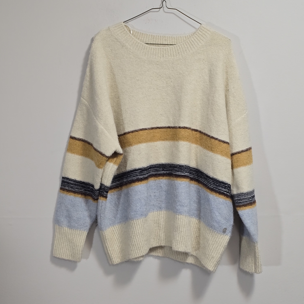 Tom Tailor Striped Cream Sweater with Blue and Gold Accents